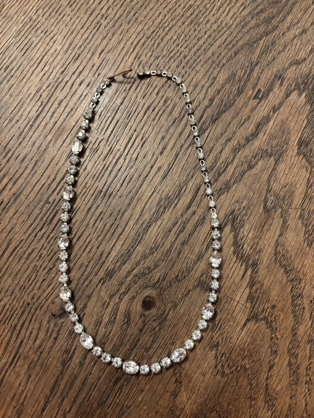 Vintage Rhinestone Tennis Necklace - Silver Tone